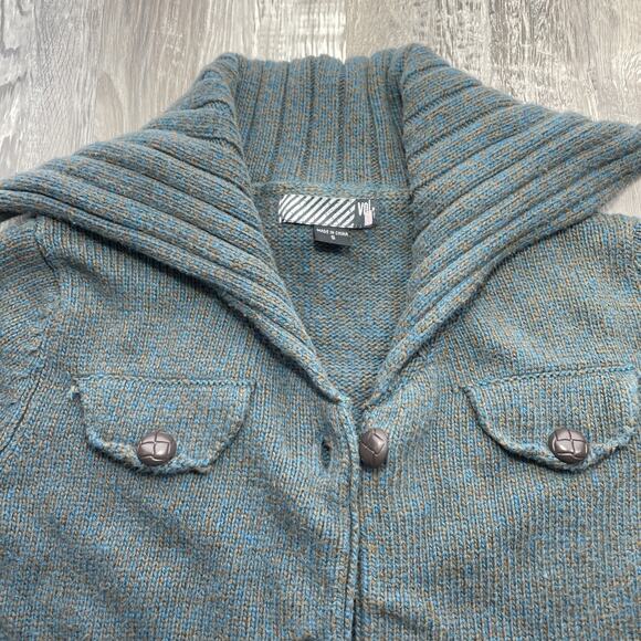 Volcom S Sweater Cardigan Button Up Y2k Vintage Collar Teal Womens size Small - Picture 3 of 14